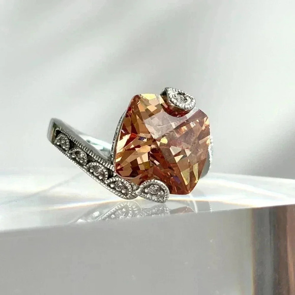 Bypass Shank Rose Gold Cubic Zirconia Stone Cushion Cut Sterling Ring - Sz 5 - Picture 3 of 10